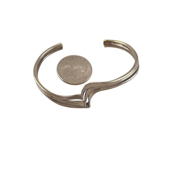 Sterling Silver Wave Cuff Adjustable Wave Design Cuff Bracelet - Picture 6 of 7